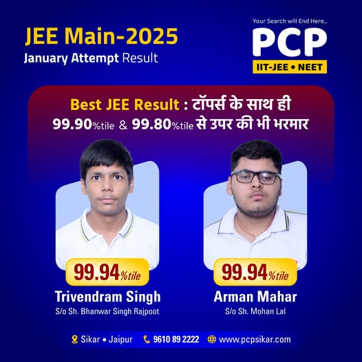 PCP Sikar JEE Mains Result 2025 Session-1