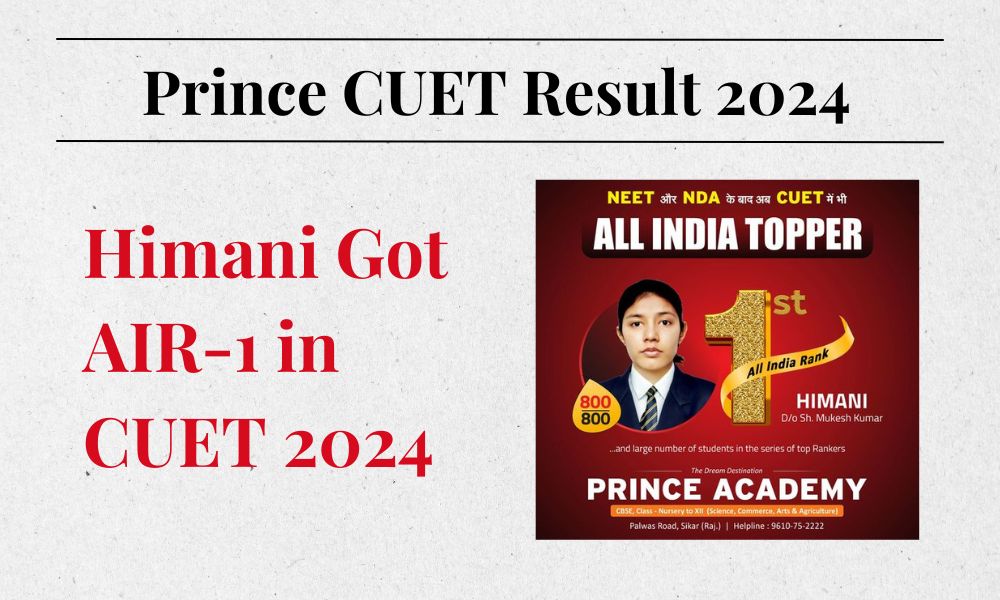 Prince Academy CUET Result 2024: CUET AIR 1 2024