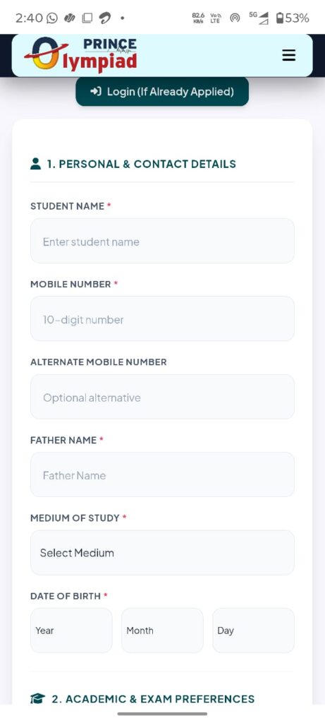 step-3 to register for prince Olympiad 2026