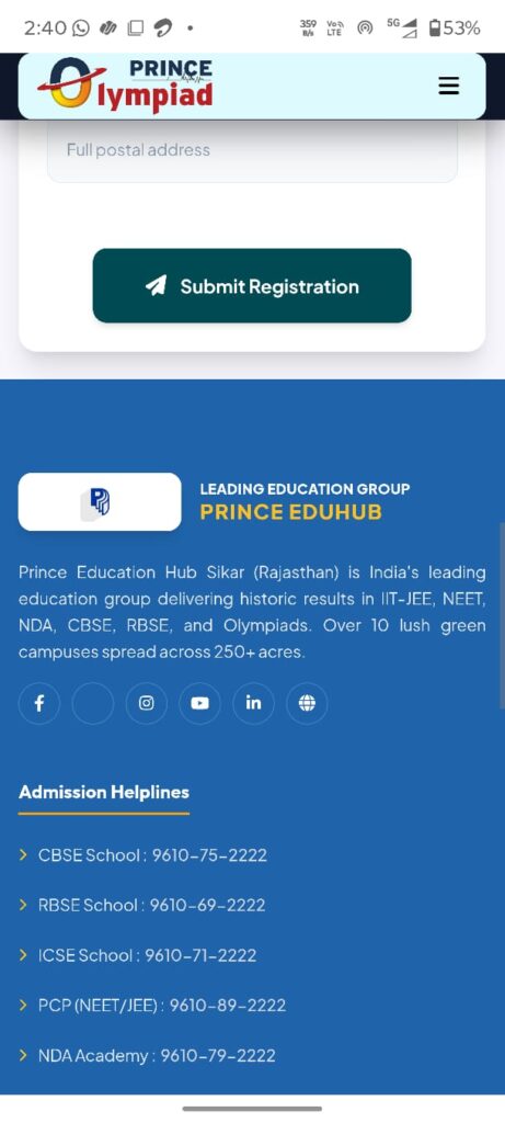 step-2 to register for prince Olympiad 2026