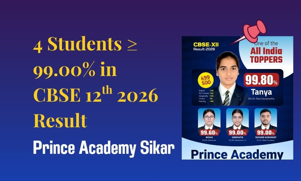 Prince Academy Sikar CBSE Result 2026: 4 Students Above 99.00%