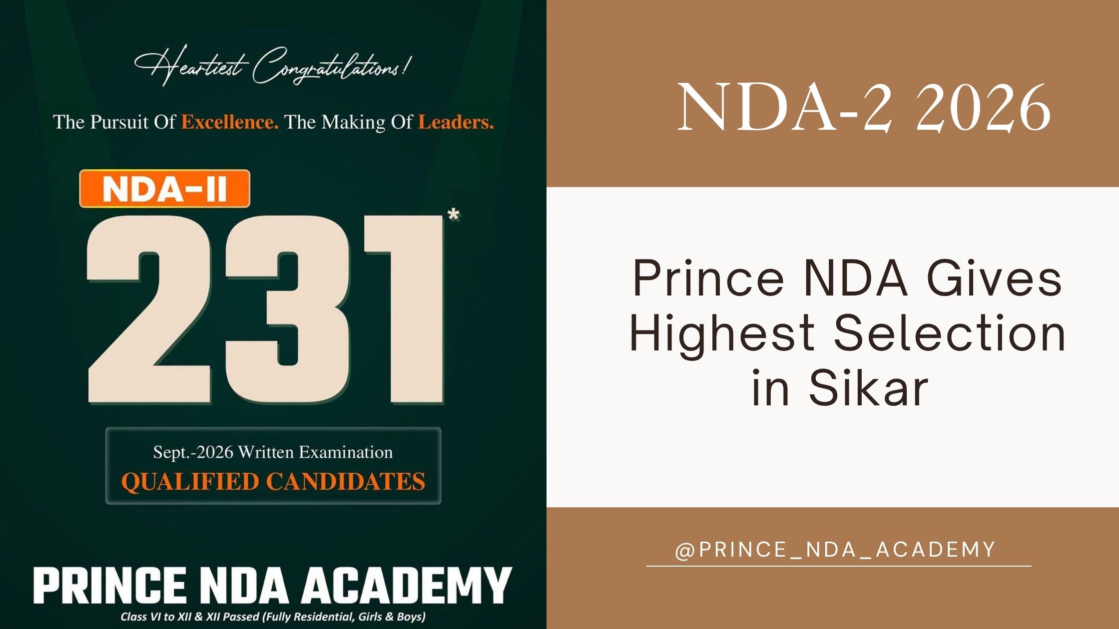 Prince NDA Academy Result, NDA-2 2026: Highest Selections in Sikar (231)